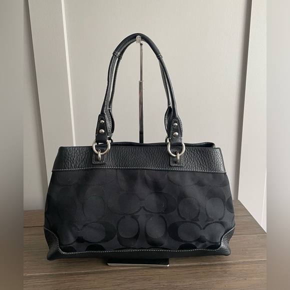 EUC,  Coach Black Fabric, Signature C with Black Leather Accents - Picture 2 of 8